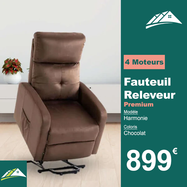 Fauteuil Releveur Premium - 4 Moteurs - Chocolat - Modèle Harmonie