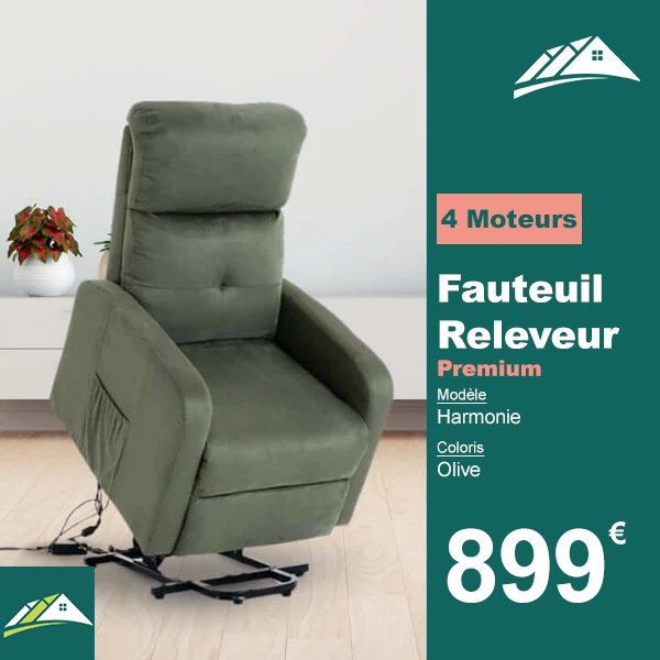Fauteuil Releveur Premium - 4 Moteurs - Olive - Modèle Harmonie