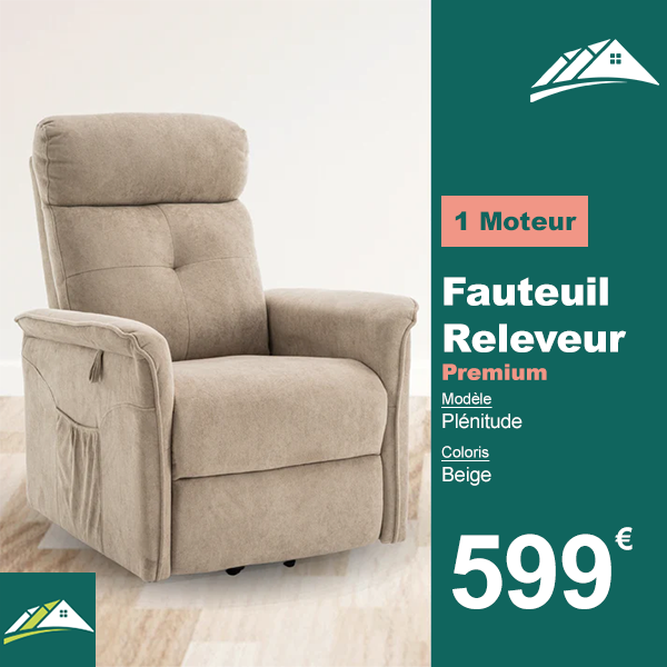 Fauteuil Releveur Premium - 1 Moteur - Beige - Modèle Plénitude