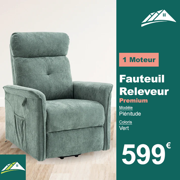 Fauteuil Releveur Premium - 1 Moteur - Vert - Modèle Plénitude