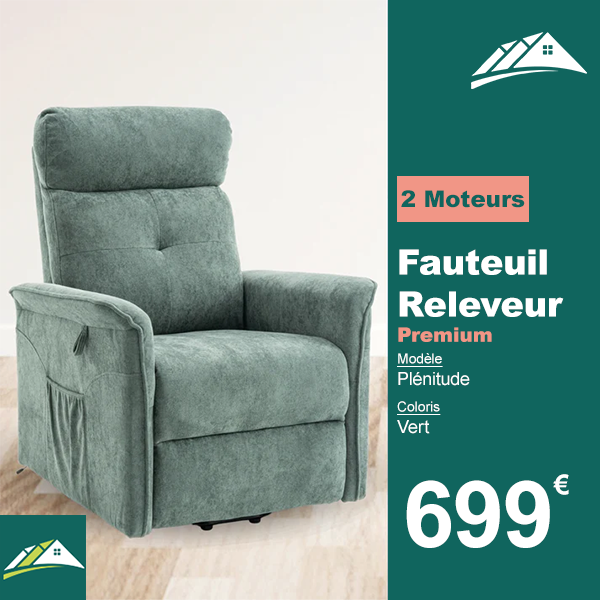 Fauteuil Releveur Premium - 2 Moteurs - Vert - Modèle Plénitude