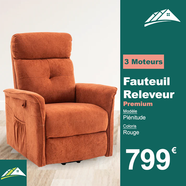 Fauteuil Releveur Premium - 3 Moteurs - Rouge - Modèle Plénitude