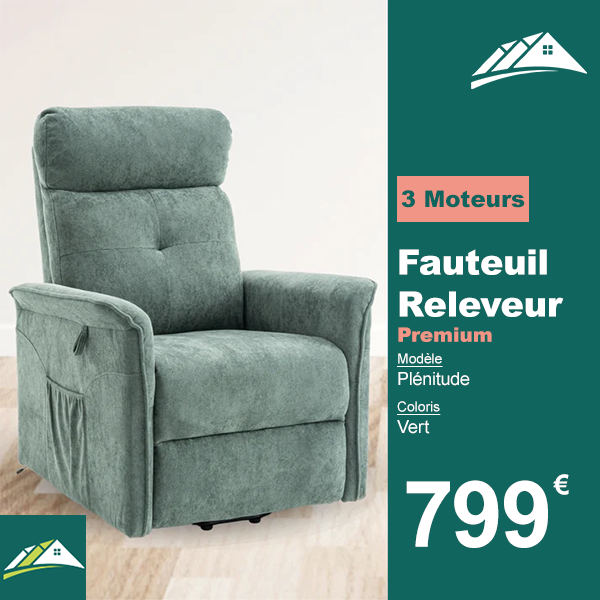Fauteuil Releveur Premium - 3 Moteurs - Vert - Modèle Plénitude