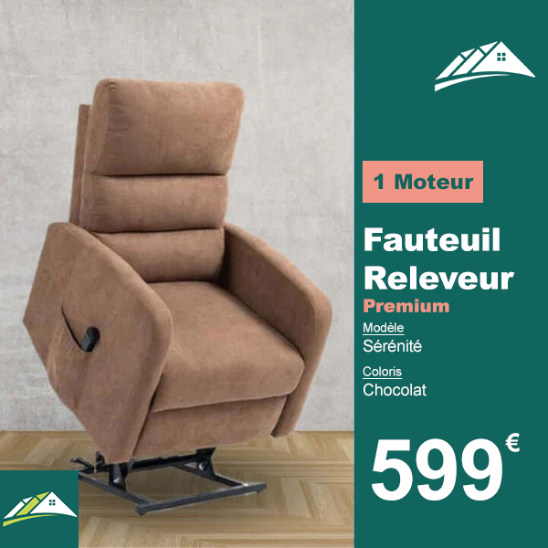 Fauteuil Releveur Premium - 1 Moteur - Chocolat - Modèle Sérénité