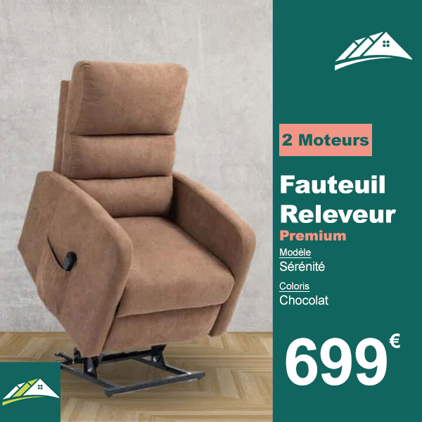 Fauteuil Releveur Premium - 2 Moteurs - Chocolat - Modèle Sérénité