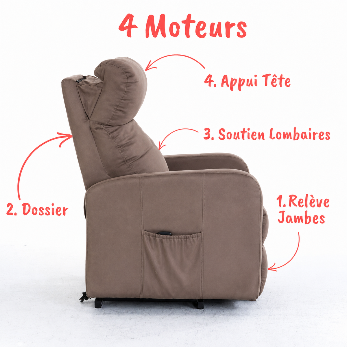 Fauteuil Releveur Premium - 4 Moteurs - Chocolat - Modèle Harmonie