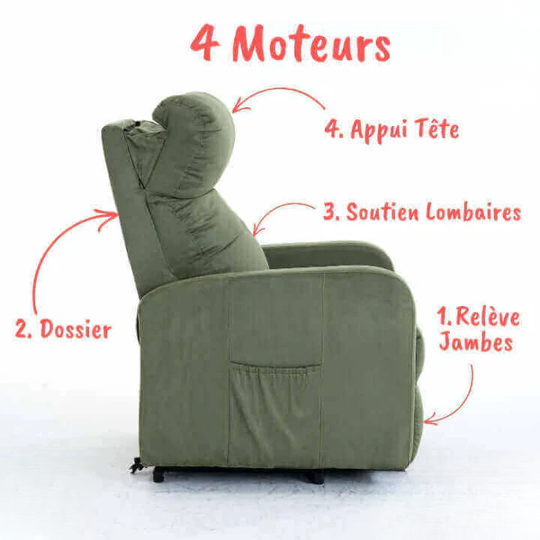 Fauteuil Releveur Premium - 4 Moteurs - Olive - Modèle Harmonie
