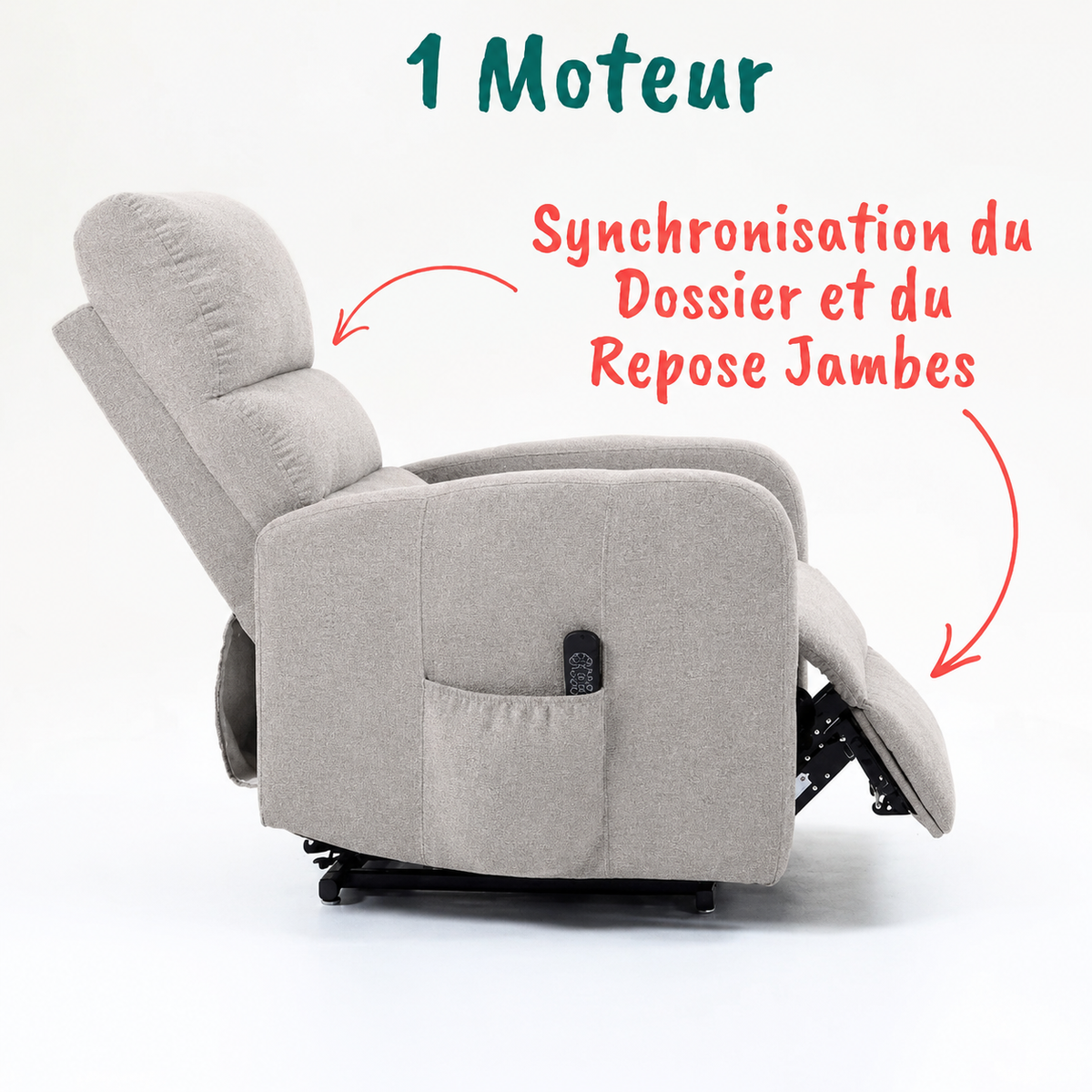 Fauteuil Releveur Premium - 1 Moteur - Gris Clair - Modèle Sérénité