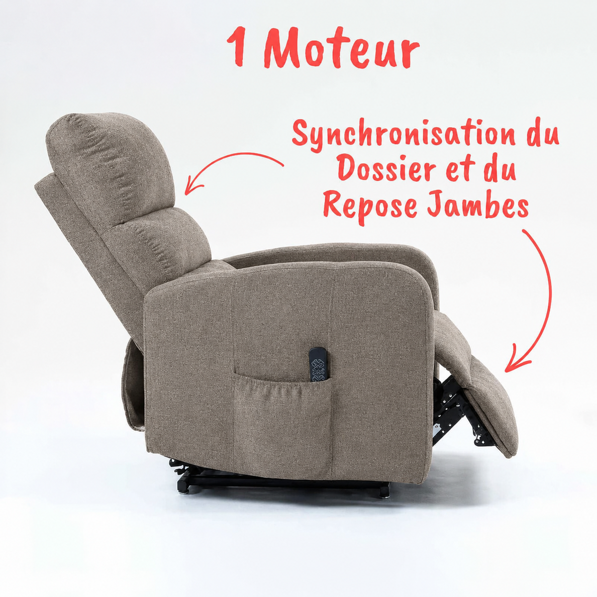 Fauteuil Releveur Premium - 1 Moteur - Gris Souris - Modèle Sérénité