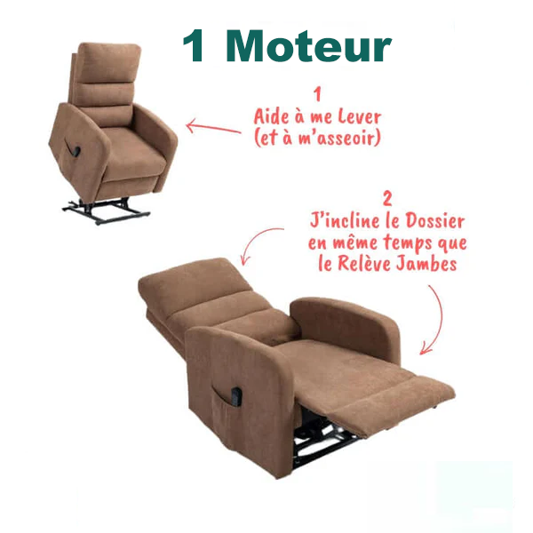 Fauteuil Releveur Premium - 1 Moteur - Chocolat - Modèle Sérénité