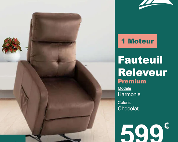 Fauteuil Releveur Premium - 1 Moteur - Chocolat - Modèle Harmonie