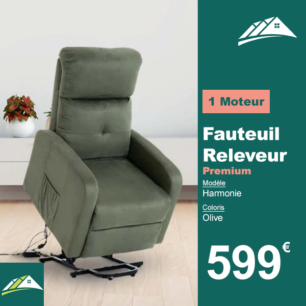 Fauteuil Releveur Premium - 1 Moteur - Olive - Modèle Harmonie