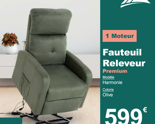 Fauteuil Releveur Premium - 1 Moteur - Olive - Modèle Harmonie
