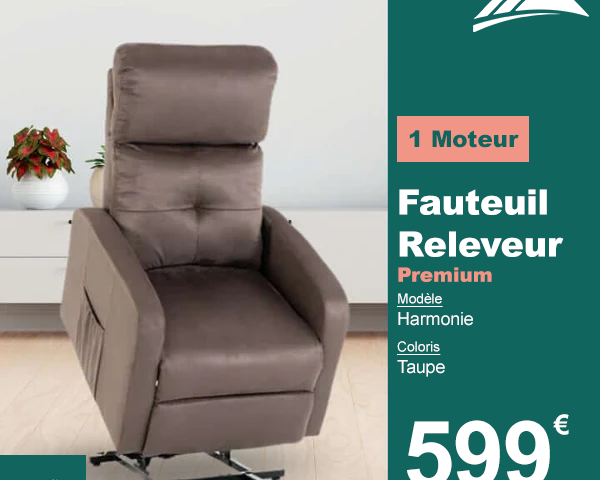 Fauteuil Releveur Premium - 1 Moteur - Taupe - Modèle Harmonie