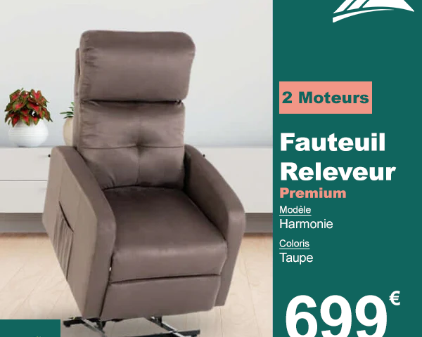 Fauteuil Releveur Premium - 2 Moteurs - Taupe - Modèle Harmonie