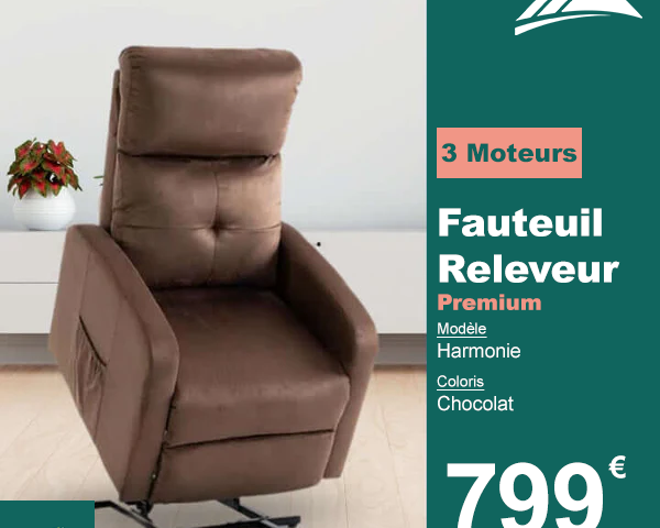 Fauteuil Releveur Premium - 3 Moteurs - Chocolat - Modèle Harmonie