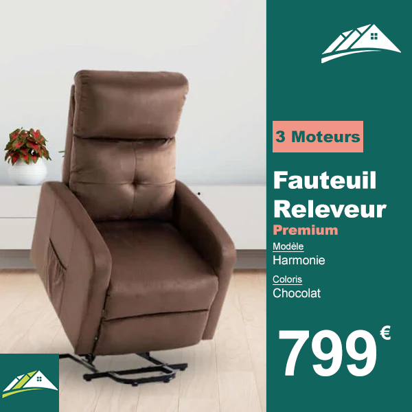 Fauteuil Releveur Premium - 3 Moteurs - Chocolat - Modèle Harmonie