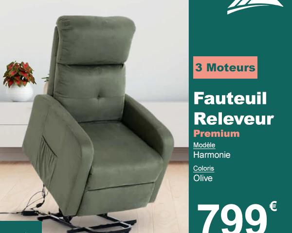 Fauteuil Releveur Premium - 3 Moteurs - Olive - Modèle Harmonie