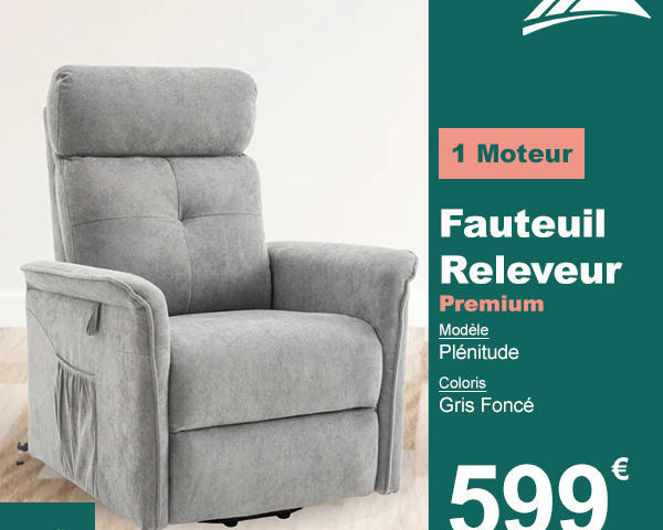 Fauteuil Releveur Premium - 1 Moteur - Gris Foncé - Modèle Plénitude