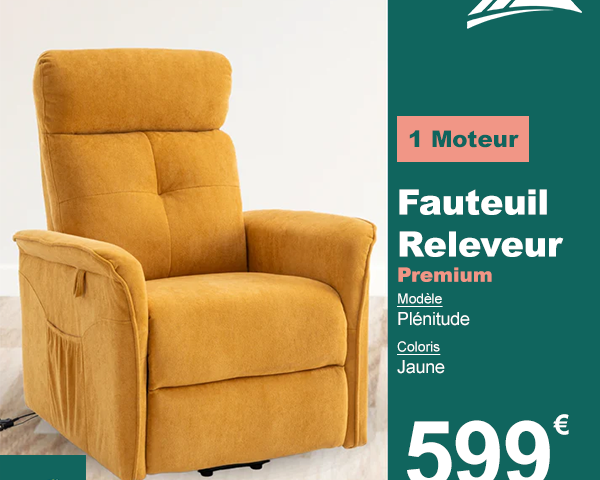 Fauteuil Releveur Premium - 1 Moteur - Jaune - Modèle Plénitude