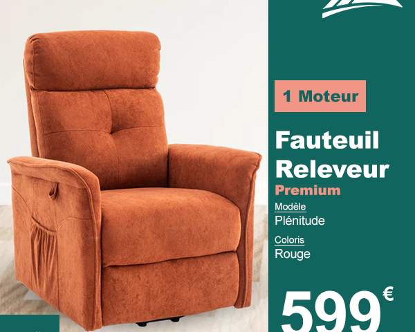 Fauteuil Releveur Premium - 1 Moteur - Rouge - Modèle Plénitude
