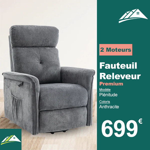 Fauteuil Releveur Premium - 2 Moteurs - Anthracite - Modèle Plénitude
