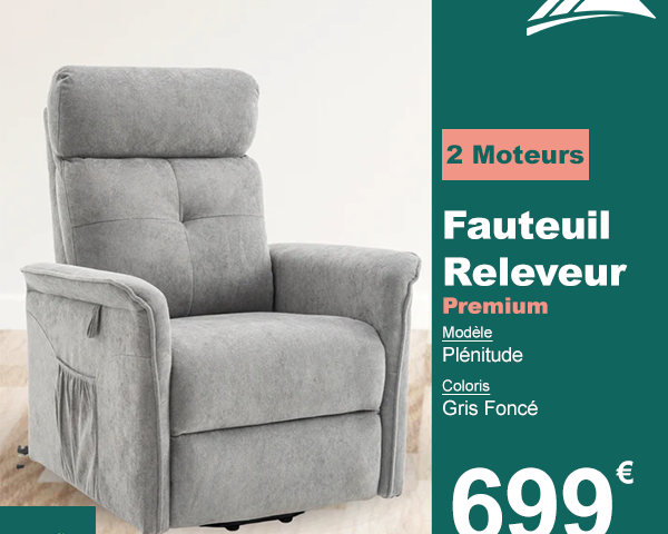 Fauteuil Releveur Premium - 2 Moteurs - Gris Foncé - Modèle Plénitude
