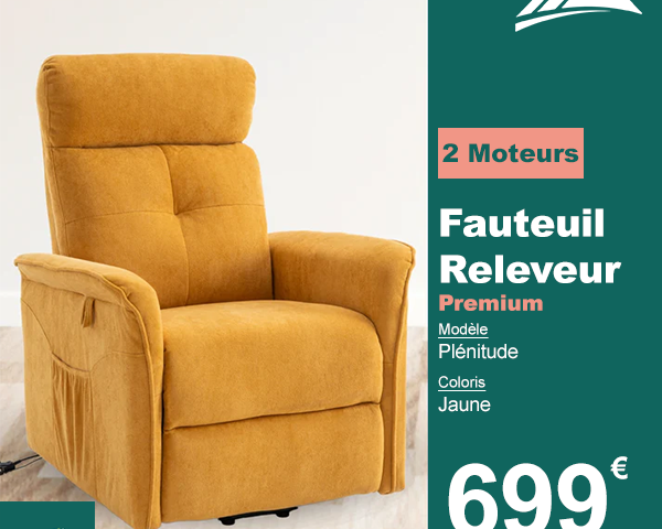 Fauteuil Releveur Premium - 2 Moteurs - Jaune - Modèle Plénitude