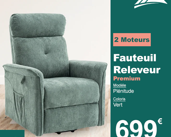 Fauteuil Releveur Premium - 2 Moteurs - Vert - Modèle Plénitude