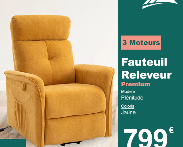 Fauteuil Releveur Premium - 3 Moteurs - Jaune - Modèle Plénitude