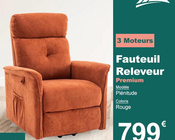 Fauteuil Releveur Premium - 3 Moteurs - Rouge - Modèle Plénitude