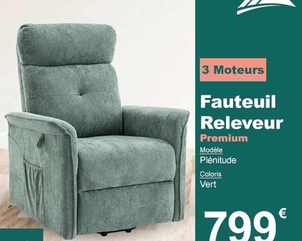 Fauteuil Releveur Premium - 3 Moteurs - Vert - Modèle Plénitude