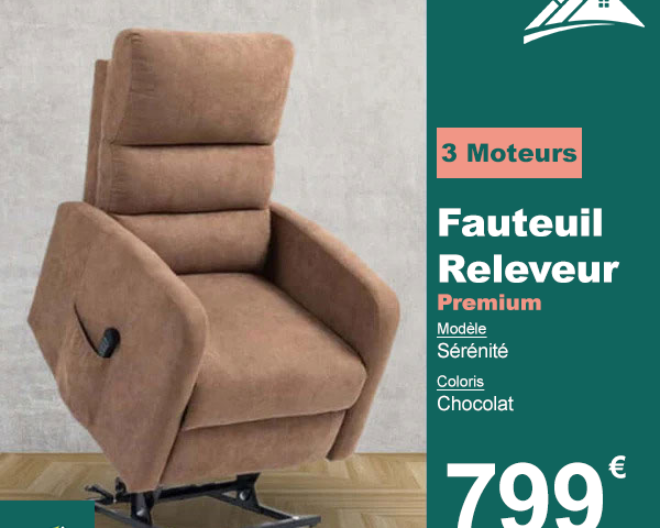 Fauteuil Releveur Premium - 3 Moteurs - Chocolat - Modèle Sérénité